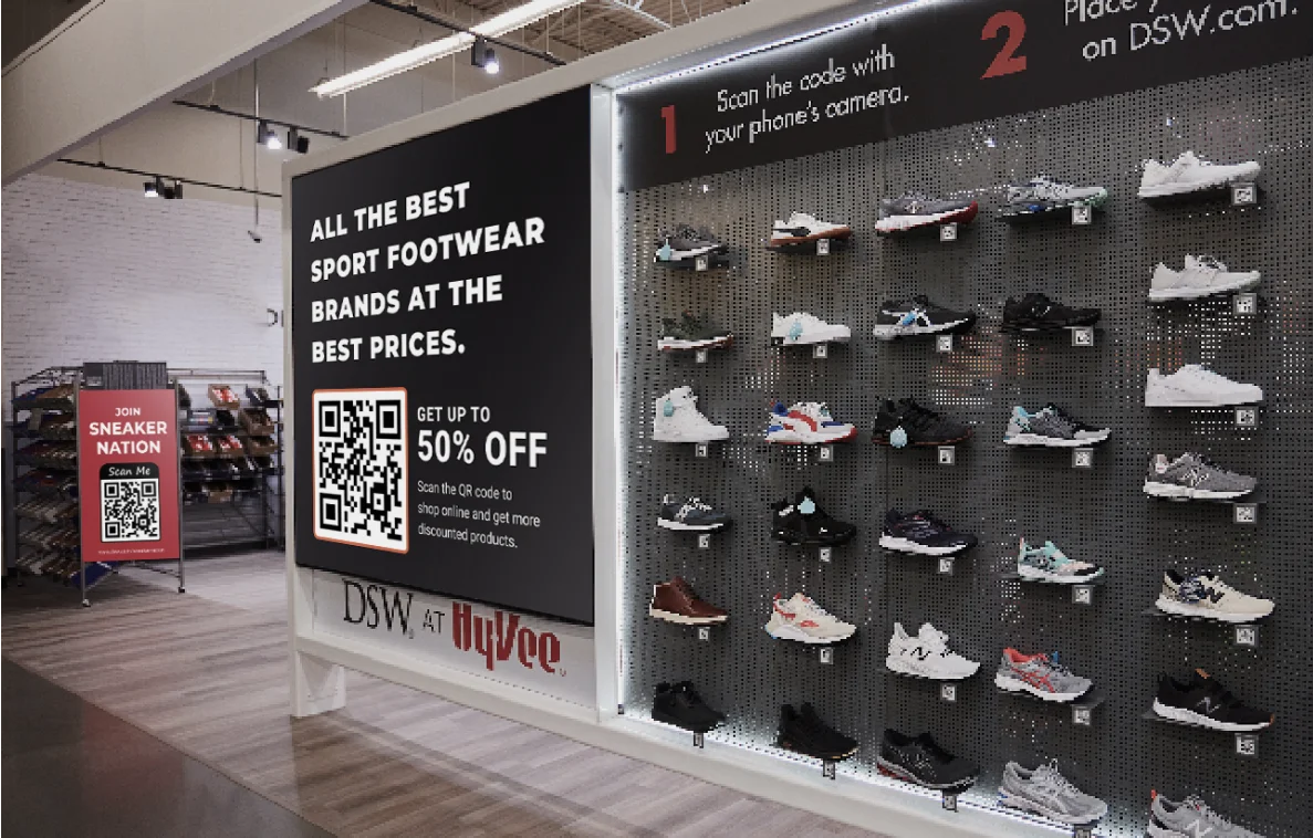 A display of shoes in a shoe store.