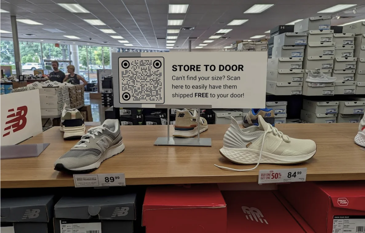 A pair of shoes on a table in a store.