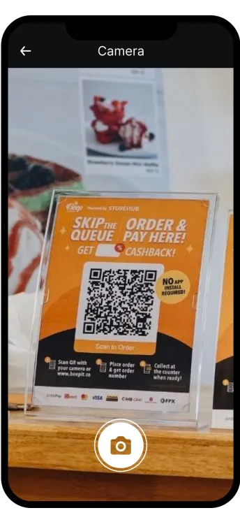 QR code for skip the queue ordering with cashback offer