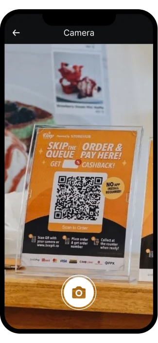 Mobile phone showing QR code menu